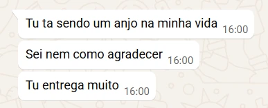 Conversa de WhatsApp: Tu ta sendo um anjo na minha vida. Sei nem como agradecer. Tu entrega muito